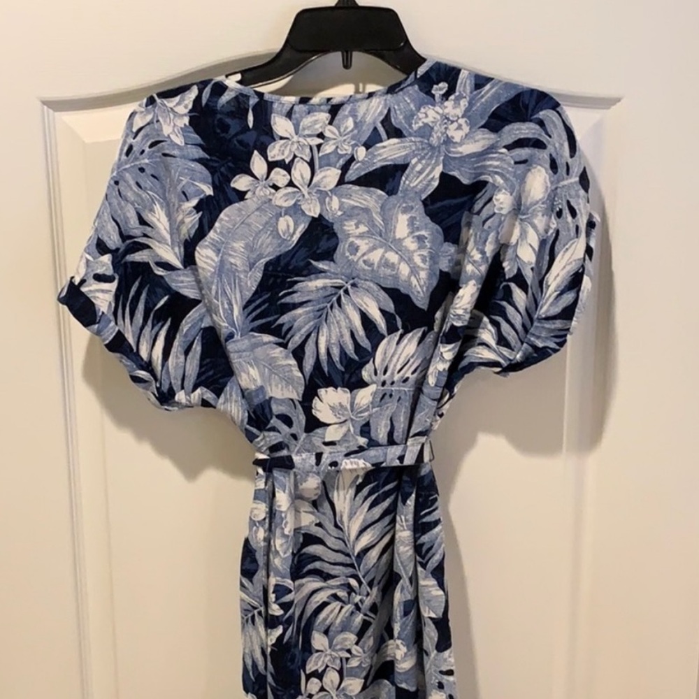 NWT H&M Blue Linen Tropical Floral Tie Dress XS - Picture 7 of 9